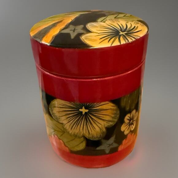 Kashmir India Hand-Painted Floral Lacquer Wooden Lidded Canister Jar - Picture 2 of 4